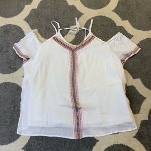 🔴 Cato Geometric Embroidered Cold Shoulder Top